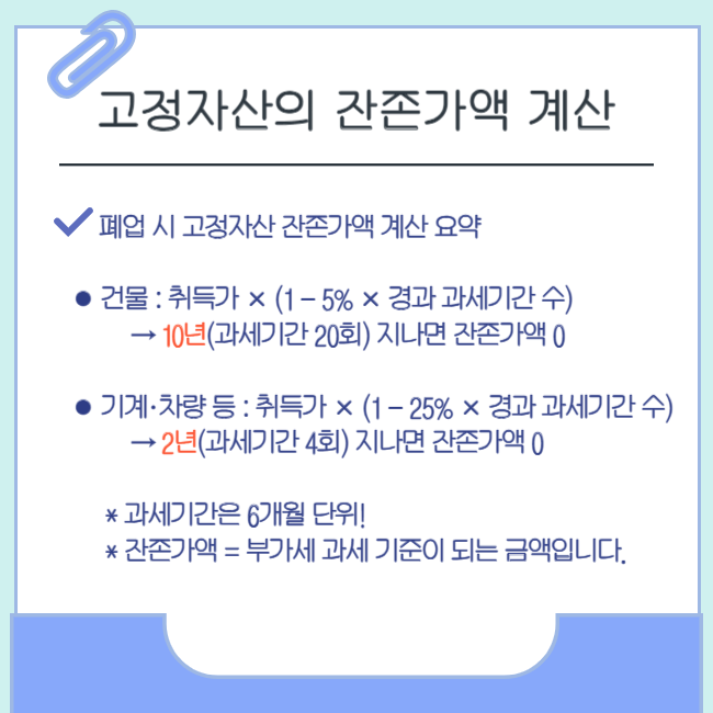 폐업 시 사업용 고정자산의 잔존가액 계산